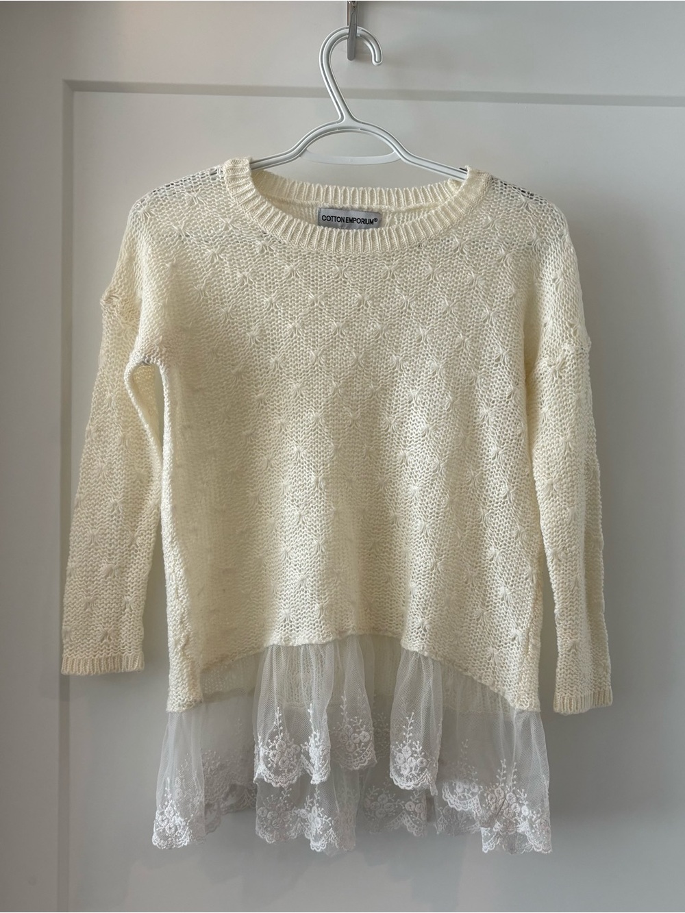 Cotton Emporium Cream Sweater with Lace Hem